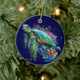 Zee schildpad onderwater waterverf Stijl Keramisch Ornament
