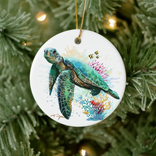 Zee schildpad onderwater waterverf Stijl Keramisch Ornament (Boom)