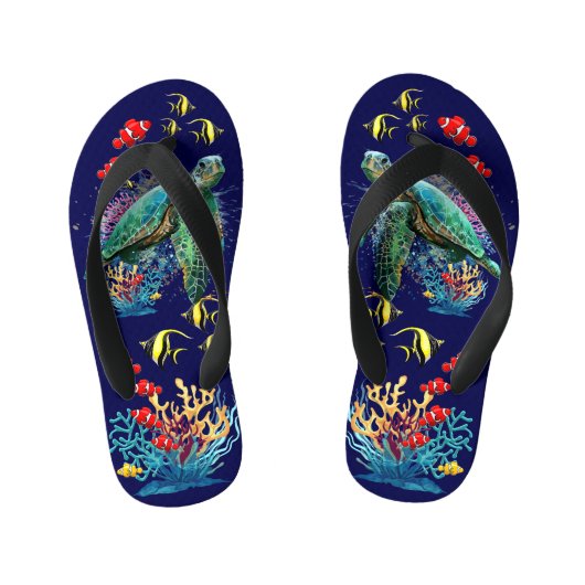 Zee schildpad onderwater waterverf Stijl Kinder Teenslippers (Voetbed)