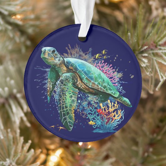 Zee schildpad onderwater waterverf Stijl Ornament (Boom)