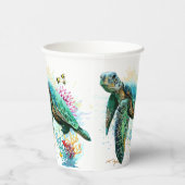 Zee schildpad onderwater waterverf Stijl Papieren Bekers (Rechts)