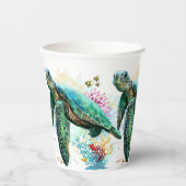 Zee schildpad onderwater waterverf Stijl Papieren Bekers (Voorkant)