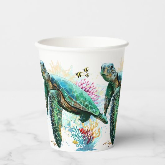 Zee schildpad onderwater waterverf Stijl Papieren Bekers (Voorkant)