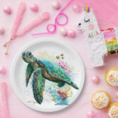 Zee schildpad onderwater waterverf Stijl Papieren Bordje (Feest)