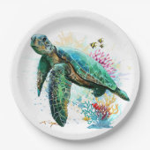 Zee schildpad onderwater waterverf Stijl Papieren Bordje (Voorkant)