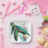 Zee schildpad onderwater waterverf Stijl Papieren Bordje (Feest)