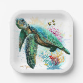 Zee schildpad onderwater waterverf Stijl Papieren Bordje (Voorkant)