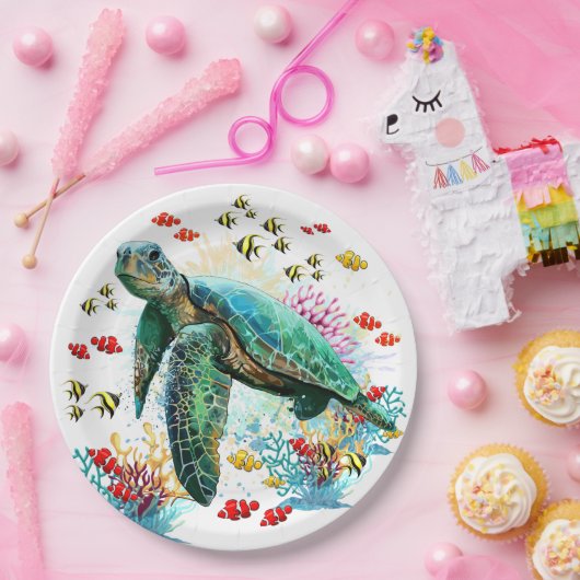 Zee schildpad onderwater waterverf Stijl Papieren Bordje (Feest)