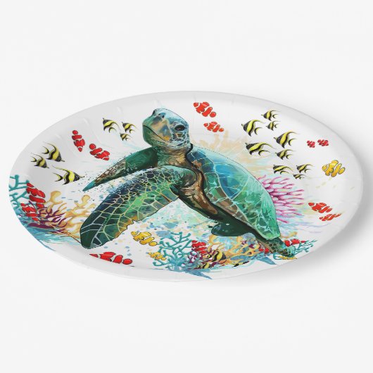 Zee schildpad onderwater waterverf Stijl Papieren Bordje (Gekanteld)
