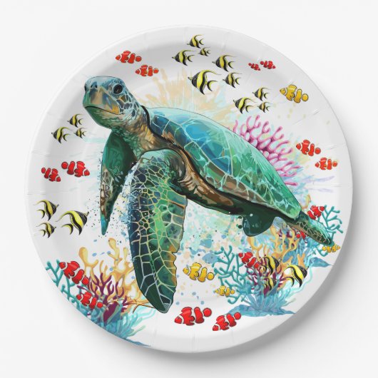 Zee schildpad onderwater waterverf Stijl Papieren Bordje (Voorkant)