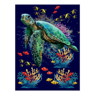 Zee schildpad onderwater waterverf Stijl Perfect Poster
