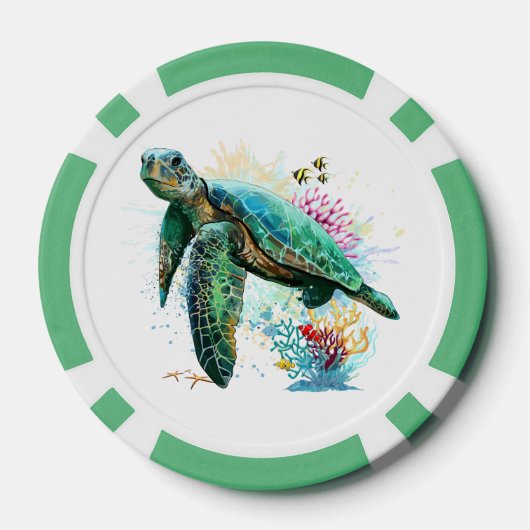 Zee schildpad onderwater waterverf Stijl Poker Chips (Achterkant)