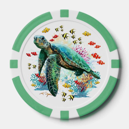 Zee schildpad onderwater waterverf Stijl Poker Chips (Voorkant)