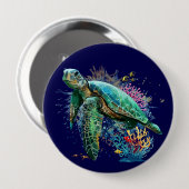 Zee schildpad onderwater waterverf Stijl Ronde Button 4,0 Cm (Voorkant /achterkant)