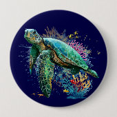 Zee schildpad onderwater waterverf Stijl Ronde Button 4,0 Cm (Voorkant)