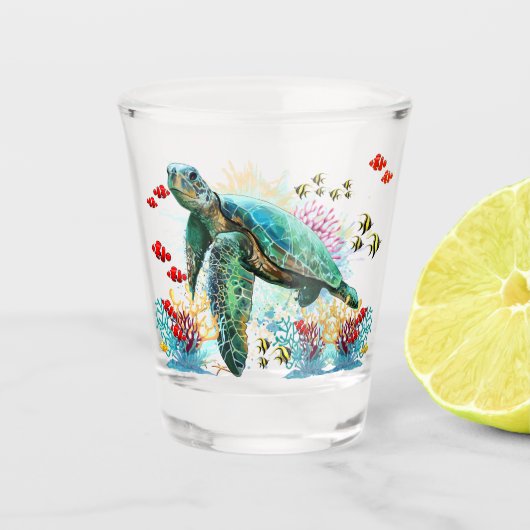 Zee schildpad onderwater waterverf Stijl Shot Glas (Voorkant)