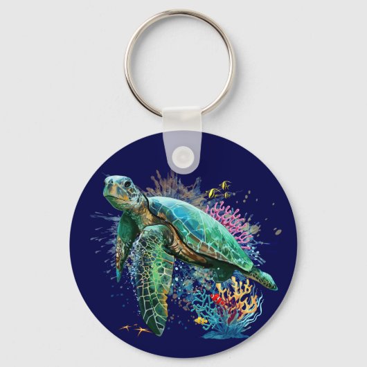Zee schildpad onderwater waterverf Stijl Sleutelhanger (Voorkant)