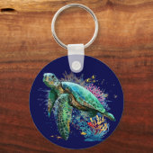 Zee schildpad onderwater waterverf Stijl Sleutelhanger (Voorkant)