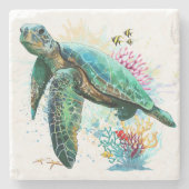 Zee schildpad onderwater waterverf Stijl Stenen Onderzetter (Voorkant)