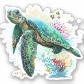 Zee schildpad onderwater waterverf Stijl Sticker (Voorkant)