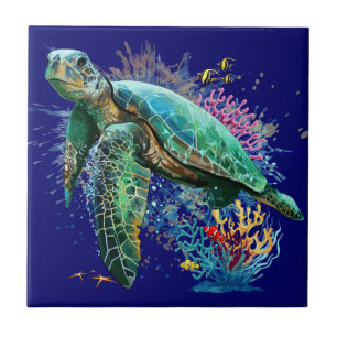 Zee schildpad onderwater waterverf Stijl Tegeltje