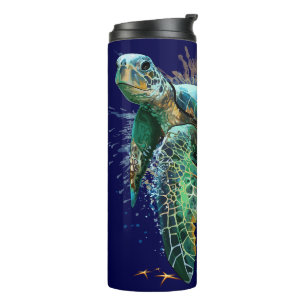 Zee schildpad onderwater waterverf Stijl Thermosbeker