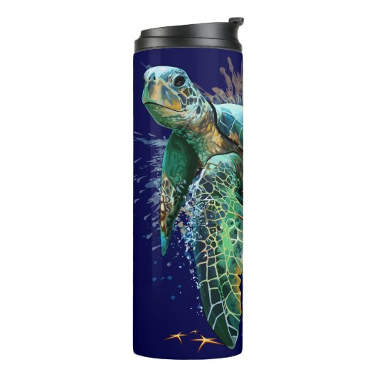 Zee schildpad onderwater waterverf Stijl Thermosbeker (Gedraaid links)