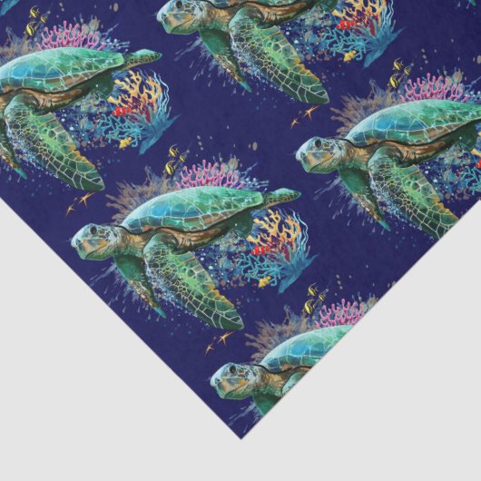 Zee schildpad onderwater waterverf Stijl Tissuepapier (Detail)
