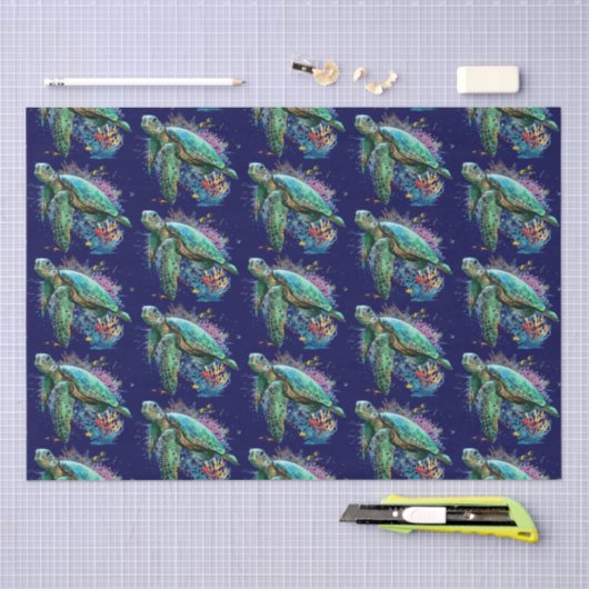 Zee schildpad onderwater waterverf Stijl Tissuepapier (Craft)