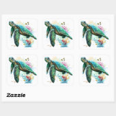 Zee schildpad onderwater waterverf Stijl Vierkante Sticker (Vel)
