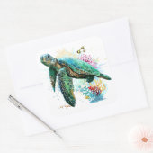 Zee schildpad onderwater waterverf Stijl Vierkante Sticker (Envelop)