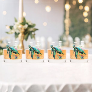 Zee schildpad onderwater waterverf Stijl Whisky Glas