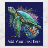 Zee schildpad onderwater waterverf Stijl Wijn Etiket (Enkel label)