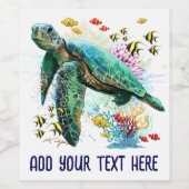 Zee schildpad onderwater waterverf Stijl Wijn Etiket (Enkel label)