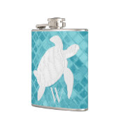 Zee schildpad op Aqua Zee Glass Monogram Heupfles (Links)