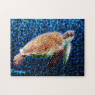 Zee schildpad op blauwe achtergrond Honu Legpuzzel