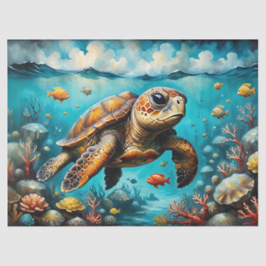 Zee Schildpad op de oceaanbodem - Decoupage Tissuepapier (Voorkant)