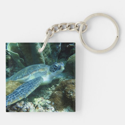 Zee Schildpad op de zeebodem Foto Sleutelhanger (Achterkant)