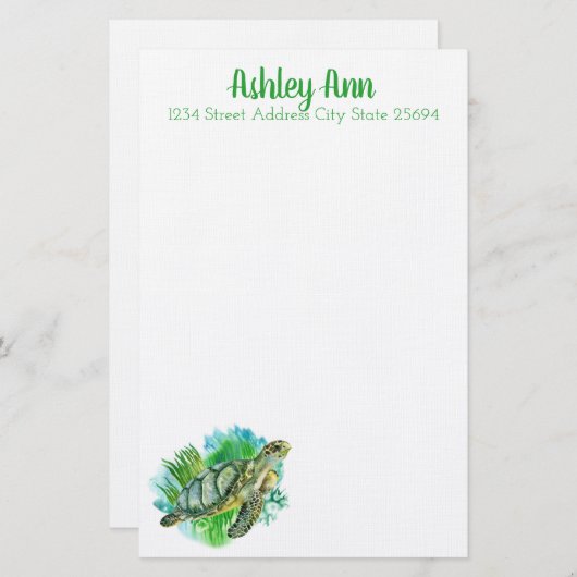 Zee schildpad op maat briefpapier (Voorkant / Achterkant)