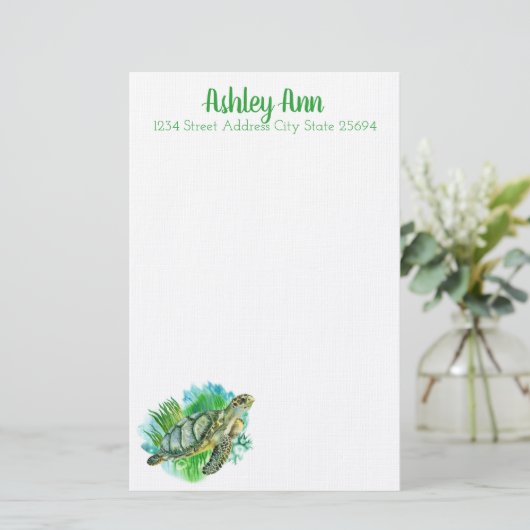 Zee schildpad op maat briefpapier (Staand voorkant)