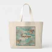 Zee schildpad op Ocean Blue Waterverf Bridesmaid Grote Tote Bag (Achterkant)