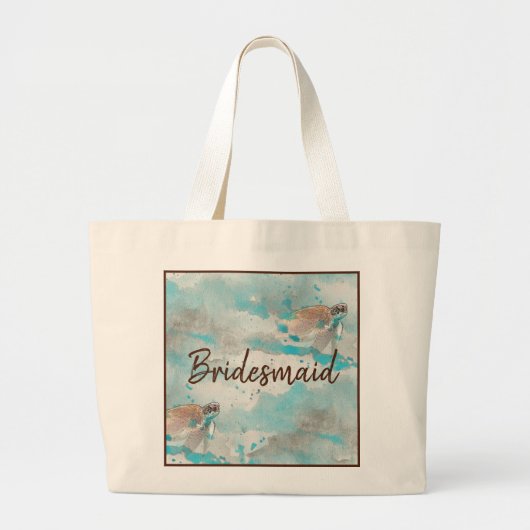 Zee schildpad op Ocean Blue Waterverf Bridesmaid Grote Tote Bag (Voorkant)