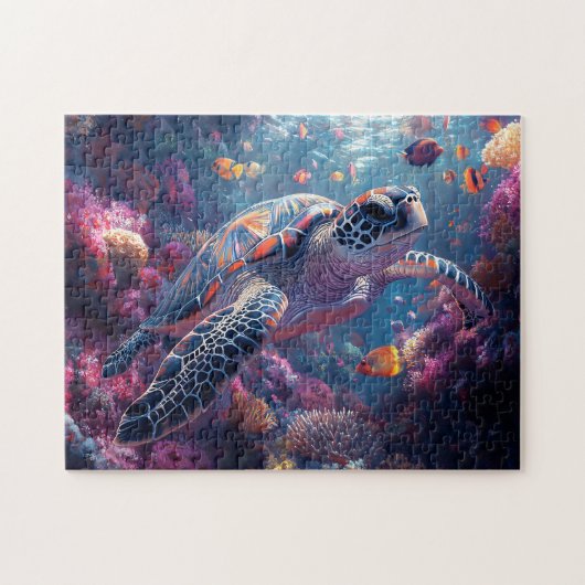 Zee Schildpad Paarse Koraal Reef Legpuzzel (Horizontaal)