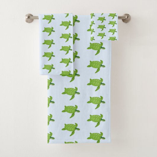 Zee schildpad patroon in lichtblauw bad handdoek (Insitu)