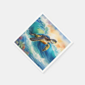Zee Schildpad Rijden op een Vibrant Wave Waterverf Servet (Hoek)