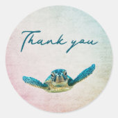 Zee Schildpad Ronde Dank u Trouwstickers Ronde Sticker (Voorkant)