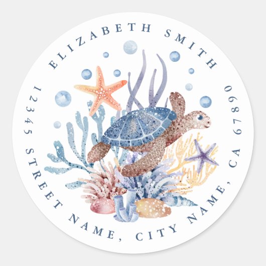 Zee Schildpad Ronde Stickers (Voorkant)