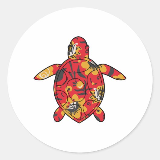 Zee Schildpad rood bloemig Ronde Sticker (Voorkant)