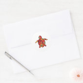 Zee Schildpad rood bloemig Ronde Sticker (Envelop)