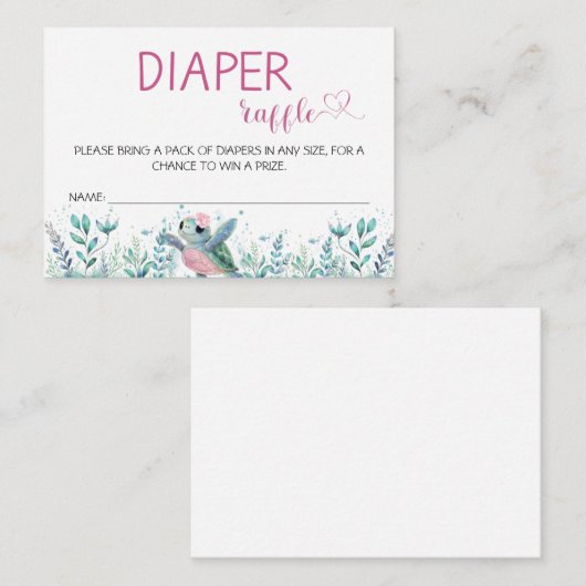 Zee Schildpad Roze Luier Raffle Baby shower Informatiekaartje (Voorkant / Achterkant)